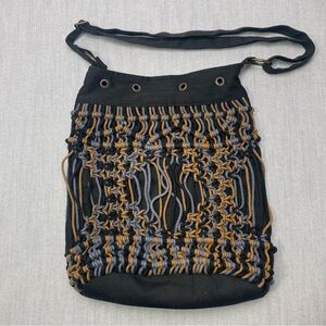 Scully Western Boho Crossbody Handbag Tri-Tone Macrame Bucket Bag
